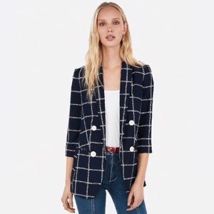 Windowpane Double Breasted Boyfriend Blazer Jacket
